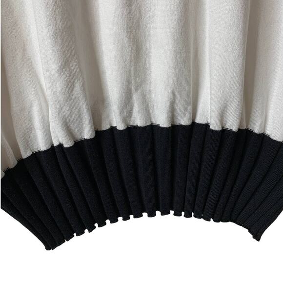 PLANET Lauren G Pima 2 Tone V-Neck Rib Sweater White/Black OS / One Size - Picture 7 of 12